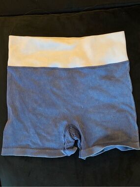 Fashion Nova Blue Ribbed Athletic Shorts with White Waistband